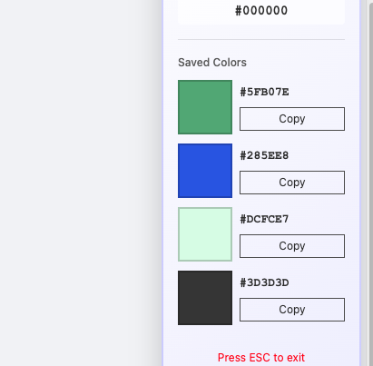 Color Picker floating panel with saved colors